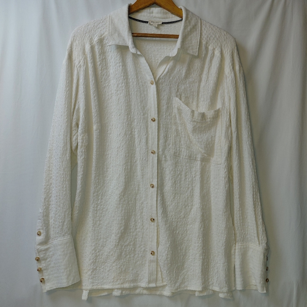 Pilcro Textured Tunic Shirt‎ Women's Size Large Cream Flowy Statement Cuffs